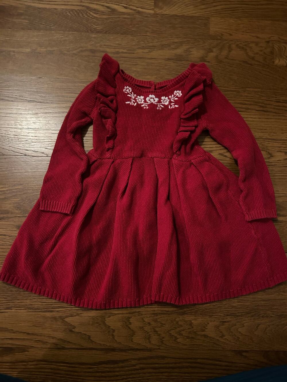 Little Planet Carters Organic Cotton Knit Sweater Dress Red Embroidered 24M